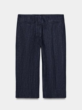 Zara NWT ZW COLLECTION denim capri pants dark blue denim
